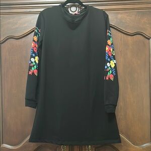 Floral Sleeve Black Dress- XL